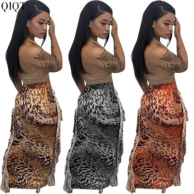 Good Quality Club Wear Wrap Leopard Print Skirt Long Skirts With Tassels For Women
