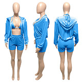New Arrival 2021 Solid Color Fall 3 Piece Set Women Clothing Sexy Three piece Shorts Set