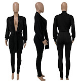 High Quality Casual Solid Color Sexy V Neck Fall 2 Piece Set Women Clothing Two Piece Pants Set