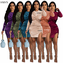 New Arrival 2021 Solid Color Velvet Two Piece Skirt Set Women Sexy Long Sleeve Bodycon Women Skirt Set