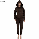 Fashion 2021 Fall Women Clothes Solid Color Sweatpants And Hoodie Set Casual Two Piece Pants Set