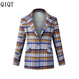 New Trendy Print Plaid Jacket Women Plus Size Coats Women Double Breasted Blazers Ladies Women Blazer Jackets For Ladies