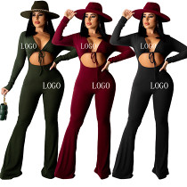 New Arrival Autumn Solid Color Jumpsuit Best Selling Monsoon Sexy Crop Top Women One Piece Jumpsuits