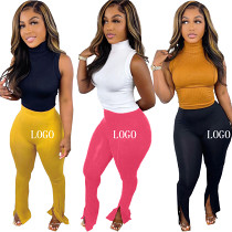 Latest Design Autumn Solid Color Sexy Bodycon High Waist Design Micro Flared Trousers Women Pants
