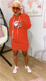 New Arrival 2021 Autumn Winter Casual Dress Father Christmas Print Solid Color Hoodie Ladies Dress