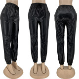 New Trendy Autumn Solid Color Casual Pants Sexy PU Leather Women Pencil Pants