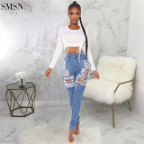 Latest Design Sexy Slim Elastic High Waisted Pencil Pants Ladies Skinny Ripped Jeans