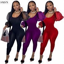 New Trendy Long Sleeve Pure Color Casual 2021 Fall  Women One Piece Jumpsuits And Rompers