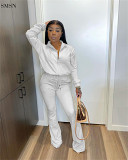2021 New Arrivals Sloid Color Two Piece Set Women Clothing Casual Two Piece Pant Set