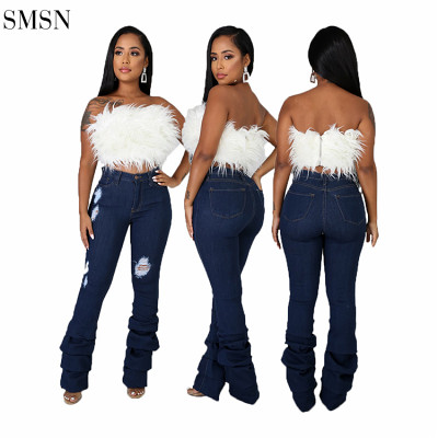 New Arrival Autumn Women'S Jeans Denim Casual Ripped Stacked Jeans Pants Jean Outfits For Women