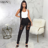 Latest Design Sexy Slim Elastic High Waisted Pencil Pants Ladies Skinny Ripped Jeans