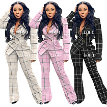 New Arrival 2021 Autumn Winter Casual Checked Jacket Suit 2 Piece Set Women Clothing Two Piece Pants Set