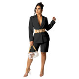 New Arrival Casual Solid Color Elegant Suit Jacket Shorts Fall 2 Piece Set Women Clothing Two Piece Shorts Set