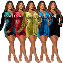 New Arrival 2021 Autumn Casual Solid Color Velvet Deep V Neck Sexy Short Dress Women Club Dress