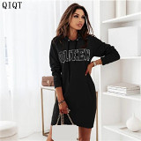 Wholesale Clothing Manufacturers Custom Letter Printed  Women Sexy Hoodie Dress Plus Size Women Dress Women Clothing