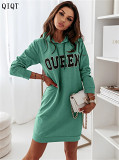 Wholesale Clothing Manufacturers Custom Letter Printed  Women Sexy Hoodie Dress Plus Size Women Dress Women Clothing