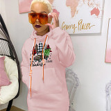 New Arrival 2021 Autumn Winter Casual Dress Christmas Trees Print Solid Color Hoodie Ladies Dress