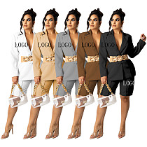 New Arrival Casual Solid Color Elegant Suit Jacket Shorts Fall 2 Piece Set Women Clothing Two Piece Shorts Set