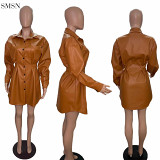 Wholesale Designer Clothing Fall Dress Sexy Winter Clothes Long Sleeve PU Dress For Women
