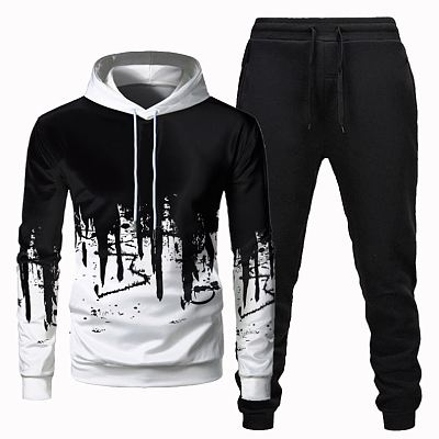 sweatshirt wholesale Oversized Mens Hooded Sweater 3D Printing Trendy Sports Pullover Sportswear Casual Hoodies Two Piece Sets