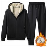 Fashionable Solid Color Sherpa Men Two Piece Set Winter Plus Size Casual Warm Hoodie Suit