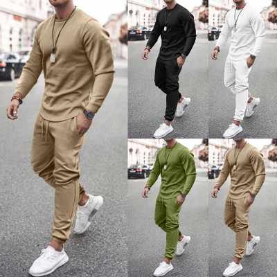 Fashion Amazon 2021 Solid Color Long Sleeve Men's Two Piece Pants Set Men's Sports Wear Casual Jogging Suits