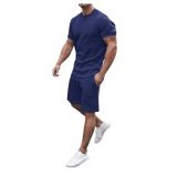 Fashionable Solid Color Short Sleeve Men's Two Piece Short Set Men's Summer Sports Casual Suit