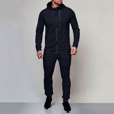 Best Seller Solid Color Long Sleeve Two Piece Sets For Men Outdoor Sports Casual Hoodie Suit