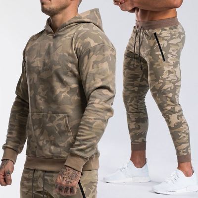 Fashion 2021 Camouflage Hooded Two Piece Sets For Men Autumn And Winter Casual Sports Suit For Men