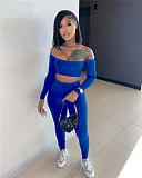 Hot Selling Casual Solid Color One-shoulder Sexy Fall Crop Top 2 Piece Set Women Bodycon Two Piece Pants Set