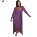 SMSN AOMEI Lowest Price 2021 Fall New Solid Color Long Sleeve Cardigan And Bodycon Dress Set Women Two Piece Skirt Set