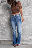 Women Fashion Clothing High Waist Woman Jeans Ripped Jeans Pants Bell Bottom Jeans For Women