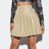2021 New arrivals fall 2021 women clothing sexy woman black pleated leather short mini skirt