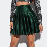 2021 New arrivals fall 2021 women clothing sexy woman black pleated leather short mini skirt