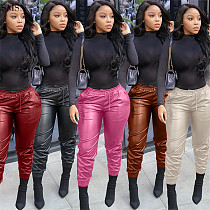Good Quality Solid Color Pu Woman Pants 2021 Fashion Streetwear Womens Pants & Trousers