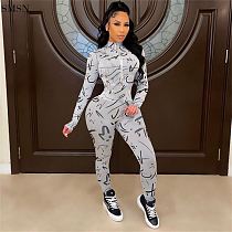 Good Quality Bodysuit Jumpsuit 2021 Fashion Casual Long Sleeve Printing Rib One Piece Jumpsuits