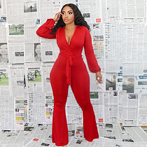 Hot Onsale Solid V Neck Belt Sexy Fall 2020 Womens Clothes Jumpsuit Women One Piece Jumpsuits And Rompers
