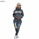 New Trendy 2021 Casual Two Piece Set Women Clothing Letter Printing Hoodie Two Piece Set Tracksuits
