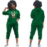 Newest Design Autumn Winter Casual Christmas Deer Printed Sweatpants And Hoodie Set Women Two Piece Pants Set