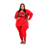 New arrivals fashion women 2 piece winter sport Solid Color set 5xl plus size fall clothing
