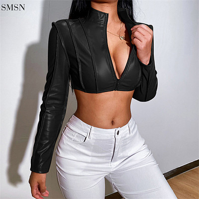 Latest Design 2020 Winter Women Fashion Clothing Women PU Long Sleeve Jackets Casual Outwear Coat