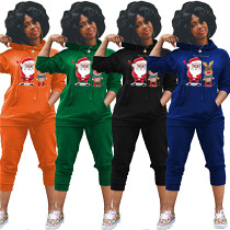 Newest Design Autumn Winter Casual Santa Claus Print Sweatpants And Hoodie Set Women Two Piece Pants Set