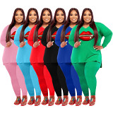 New arrivals fashion women 2 piece winter sport Solid Color set 5xl plus size fall clothing