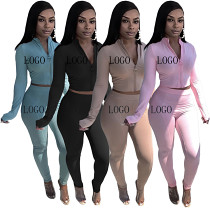 New Arrival Casual Solid Color Bodycon Sweatpants And Zipper Jacket Set Fall Sportswear Ladies 2 Piece Set Women Two Piece Set