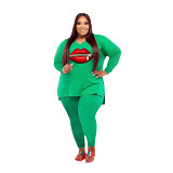 New arrivals fashion women 2 piece winter sport Solid Color set 5xl plus size fall clothing