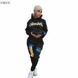 New Trendy 2021 Casual Two Piece Set Women Clothing Letter Printing Hoodie Two Piece Set Tracksuits