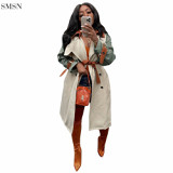 Wholesale Womens Boutique Clothing Fall Patchwork Women Jacket Streetwear Long Wool Trench Coat