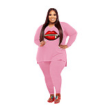 New arrivals fashion women 2 piece winter sport Solid Color set 5xl plus size fall clothing