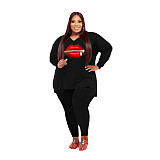 New arrivals fashion women 2 piece winter sport Solid Color set 5xl plus size fall clothing