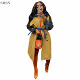 Wholesale Womens Boutique Clothing Fall Patchwork Women Jacket Streetwear Long Wool Trench Coat